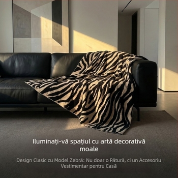 Pătură decorativă zebra pentru canapea, pled semi-catifea, pătură pentru odihnă la birou, poliester