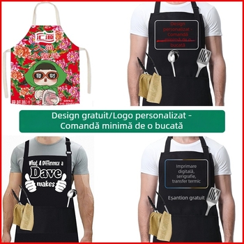 Șorț personalizat cu logo, imprimare disponibilă, impermeabil, șorț cu gât tip halter, pentru casă și bucătărie