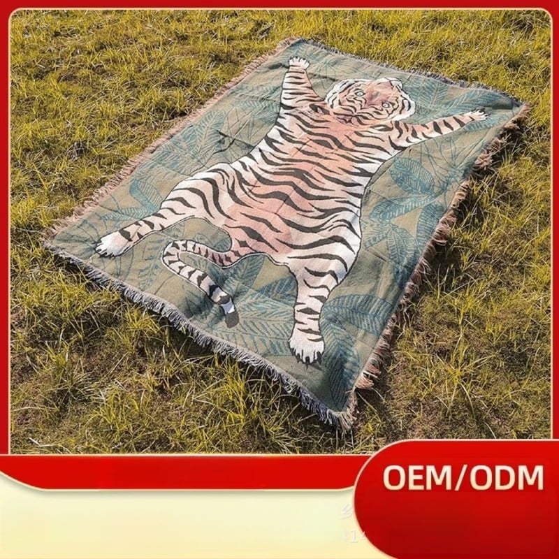 Cuvertură cu temă tigru – decor pentru canapea, imprimeu desen animat, pentru călătorii și camping, poliester