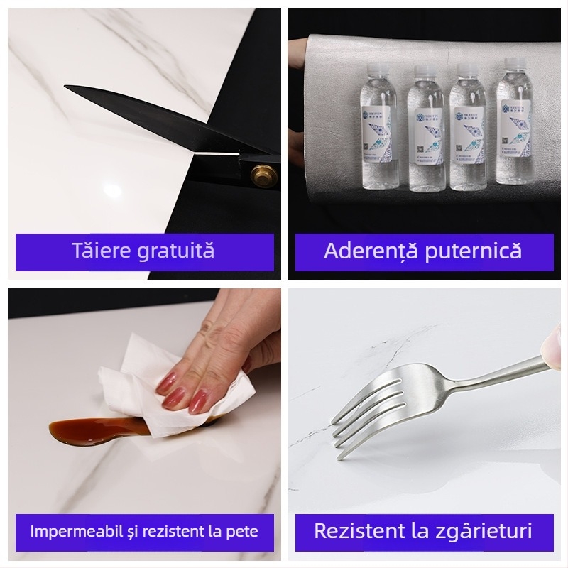 Set de 4 autocolante de perete mari, 3D, cu imprimeu marmorat, plăci din spumă autoadezive, decor pentru living