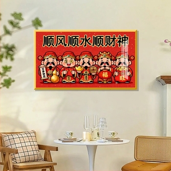Țesătură de bumbac importată pentru broderie cu cruci, motive norocoase în stil chinezesc