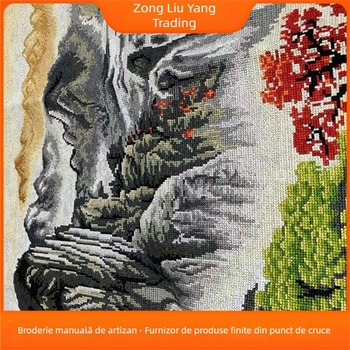 Broderie cu cruce finalizată: peisaj din Fuchun Mountain Dwelling, decor pentru sufragerie