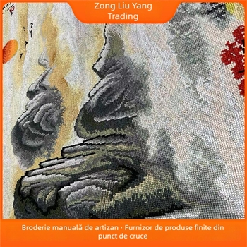 Broderie cu cruce finalizată: peisaj din Fuchun Mountain Dwelling, decor pentru sufragerie