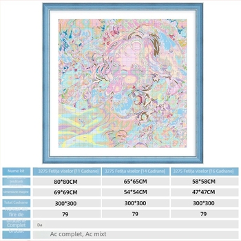 Kit de broderie cu cross-stitch: desen animat, fată visătoare pentru decorul dormitorului, pânză 11CT