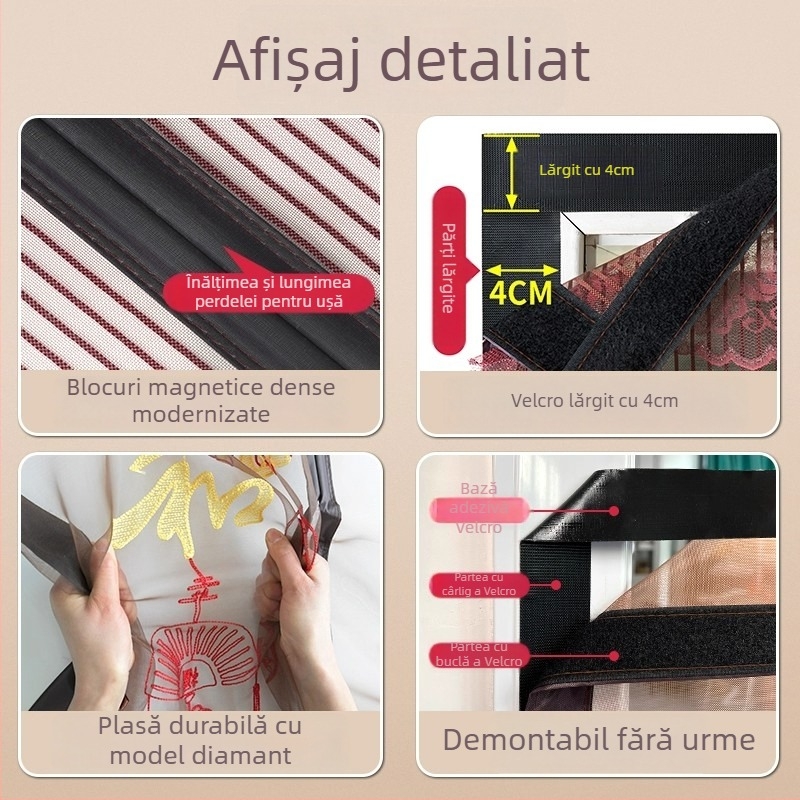 Cortină de plasă magnetică pentru ușă, cu bandă magnetică completă, pentru uz casnic, fără găurire, pentru vară