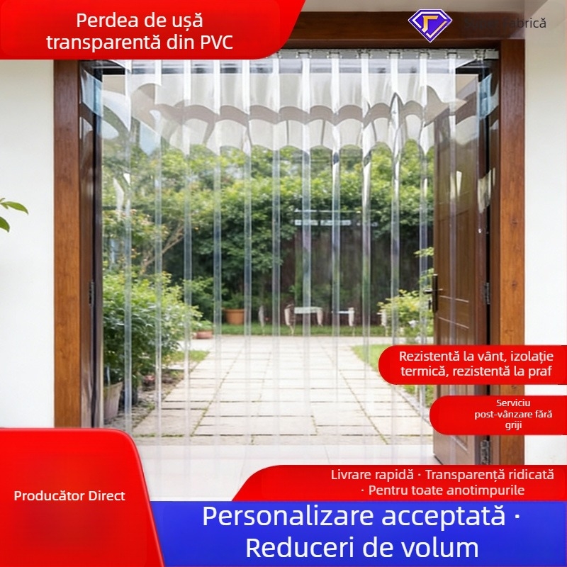 Cortină transparentă pentru ușă din PVC, rezistentă la vânt și izolantă termică, pentru toate anotimpurile, protecție împotriva prafului, perdea despărțitoare pentru casă și spații comerciale