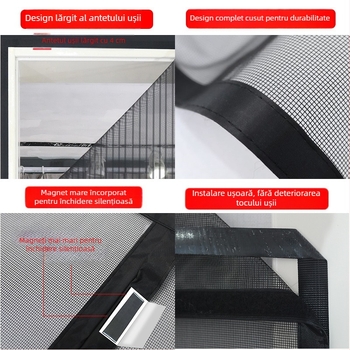 Draperie de ușă anti-țânțari cu plasă, închidere magnetică și Velcro, pentru uz casnic