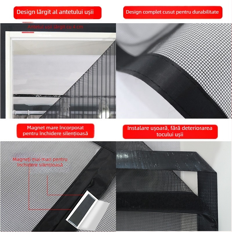 Draperie de ușă anti-țânțari cu plasă, închidere magnetică și Velcro, pentru uz casnic