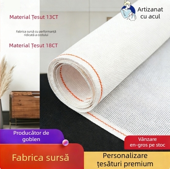 Țesătură pentru broderie cu cruce (14 ct) din bumbac ecologic, model picături de ploaie, peisaj, stil nordic, set de broderie
