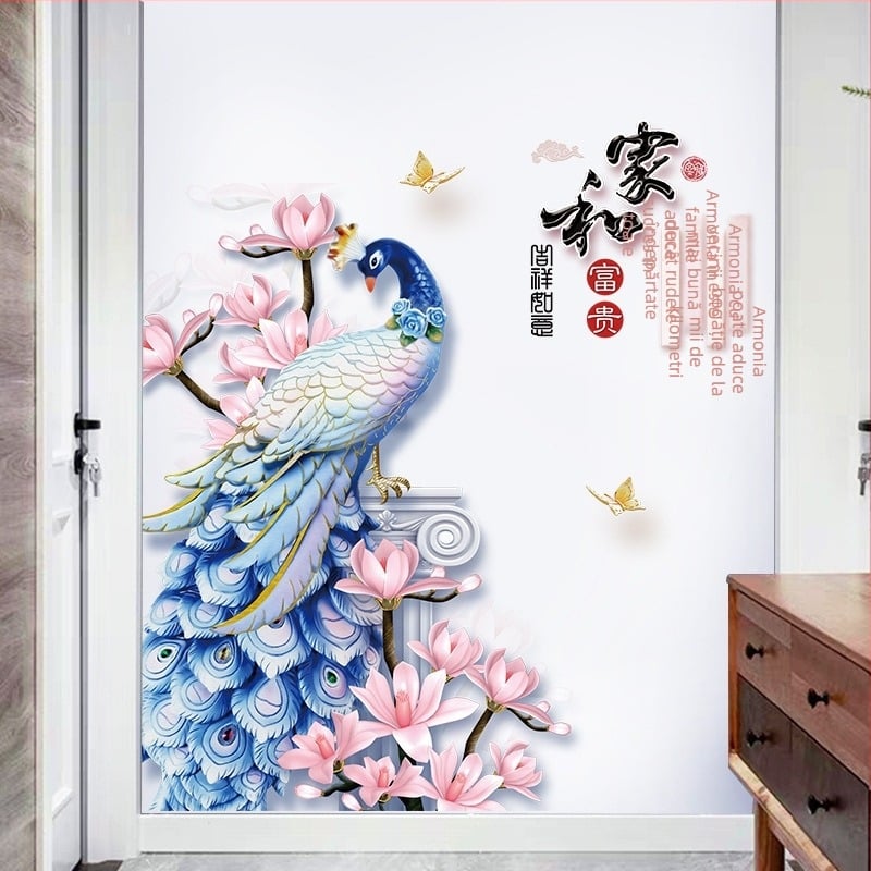 SK9374 Zhonglan Phoenix albastru – Autocolant decorativ de perete, impermeabil și detașabil, pentru bucătărie, balcon, baie, hol și living