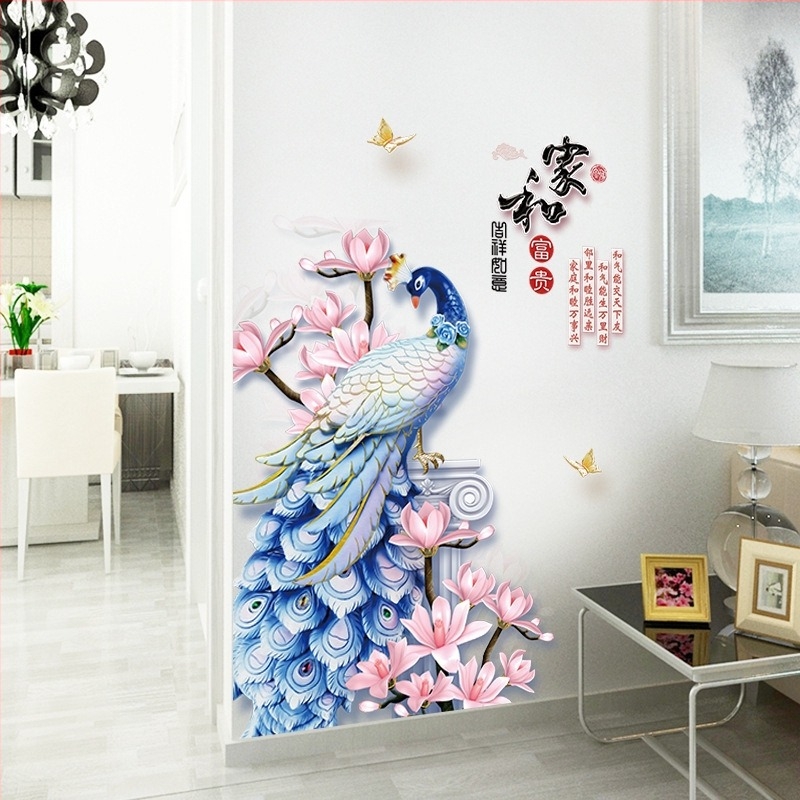 SK9374 Zhonglan Phoenix albastru – Autocolant decorativ de perete, impermeabil și detașabil, pentru bucătărie, balcon, baie, hol și living