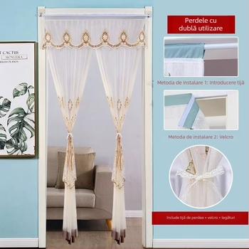 Draperie de ușă din textil, cu plasă anti-țânțari, design dantelat pentru dormitor, perdea de separare, feng shui, baie, perdea de vară semi-transparentă