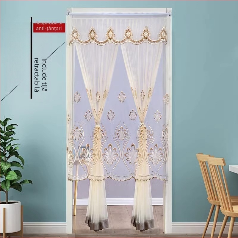 Draperie de ușă din textil, cu plasă anti-țânțari, design dantelat pentru dormitor, perdea de separare, feng shui, baie, perdea de vară semi-transparentă