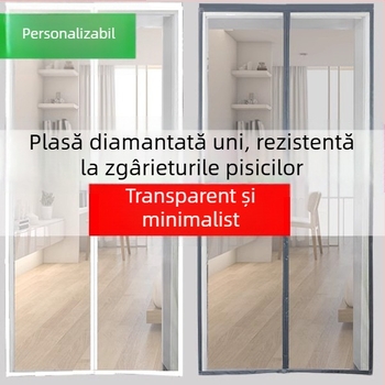 Nouă perdea de ușă din plasă diamant pentru uz casnic, cu bandă Velcro, protecție împotriva țânțarilor vara, perdea magnetică fără găuri
