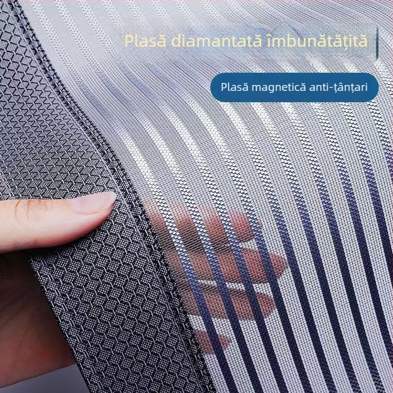 Nouă perdea de ușă din plasă diamant pentru uz casnic, cu bandă Velcro, protecție împotriva țânțarilor vara, perdea magnetică fără găuri