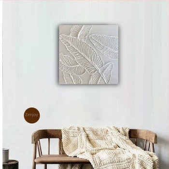 Minimalist alb, relief 3D, artă abstractă cu textură – peisaj pe pânză pentru pereții hotelului