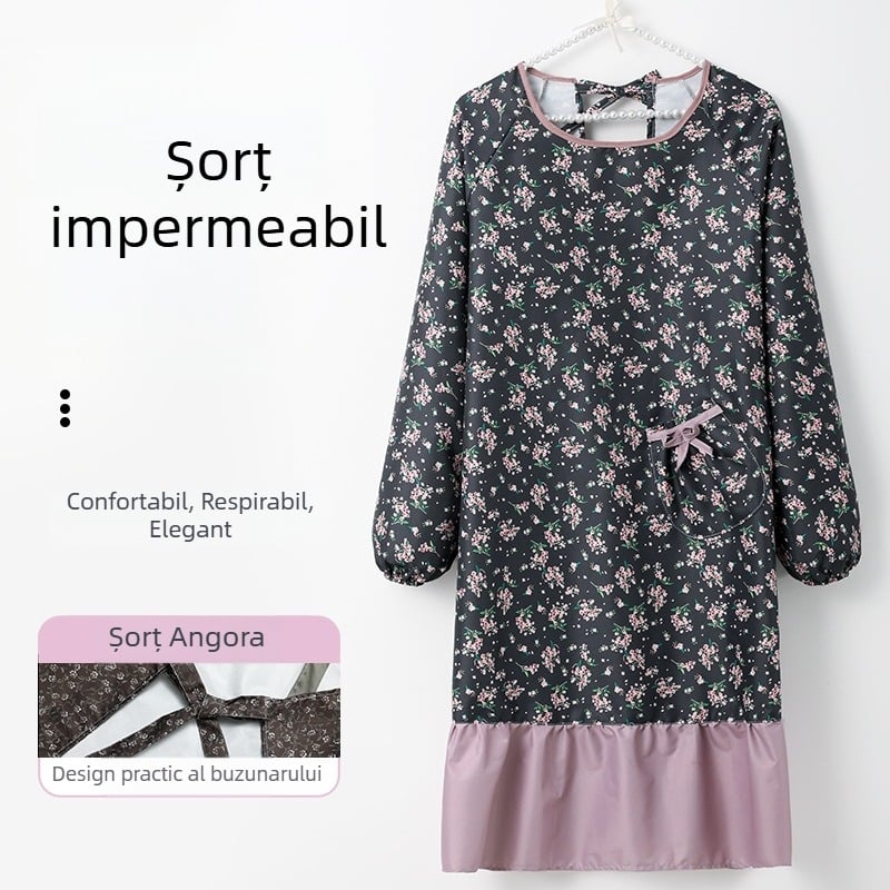 Șorț de bucătărie impermeabil, gros, pentru adulți, rezistent la ulei, cu mâneci lungi