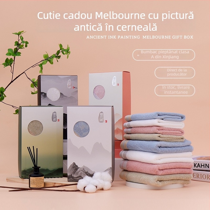 Cutie cadou cu prosoape din bumbac 100% și prosop de baie – set cadou premium cu logo personalizat
