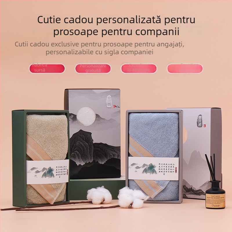 Cutie cadou cu prosoape din bumbac 100% și prosop de baie – set cadou premium cu logo personalizat