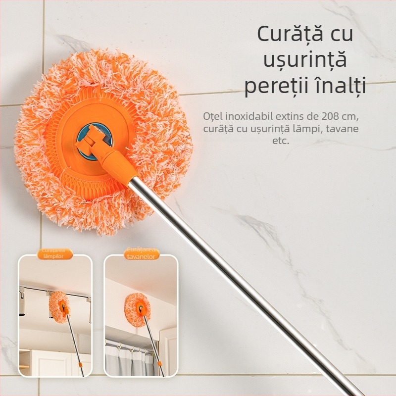Mop telescopic cu design floarea soarelui pentru pereți și plafoane – cap de bumbac, tijă din oțel inoxidabil