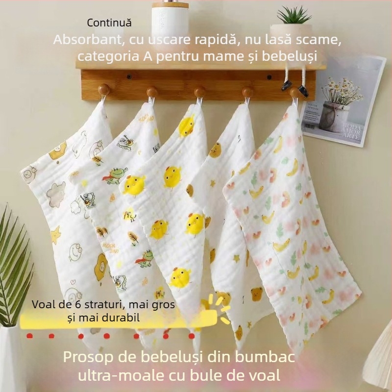 Prosop de față din bumbac 100% cu țesătură balon din tifon, pentru sugari și copii, densitate înaltă, absorbant, fără scame, imprimat