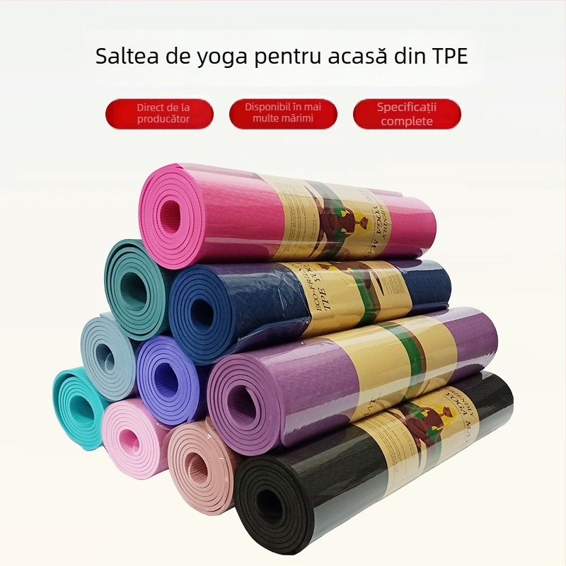 Covoraș de yoga TPE, antiderapant, gros, absorbant la șocuri, pentru exerciții acasă și sărit coarda, culoare solidă, dimensiuni 61x183 cm sau 58x173 cm, grosime 0.6/0.8 cm