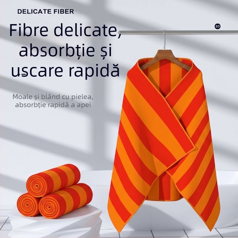 Prosop de plajă în dungi din microfibră, uscare rapidă, absorbant