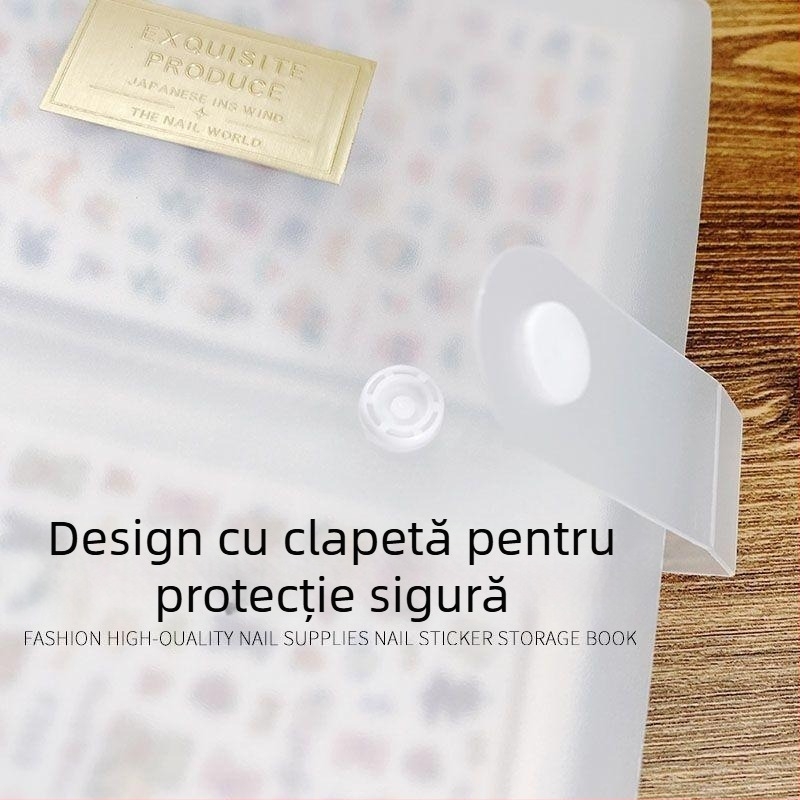 Album de depozitare pentru autocolante de unghii, capacitate mare, protecție la praf, închidere cu capse, pentru unghii, unelte și accesorii