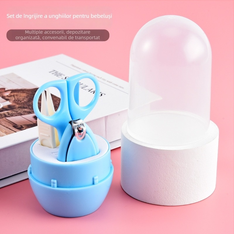 Set personalizat de tăiere a unghiilor pentru bebeluși — clește de unghii sigur pentru nou-născuți, design anti-înțepare, din plastic și oțel inoxidabil