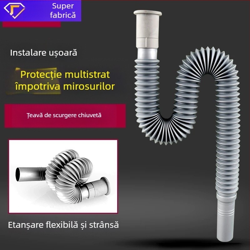 Conduct de scurgere extensibil în formă de S pentru chiuvetă – anti miros, retractabil, ABS