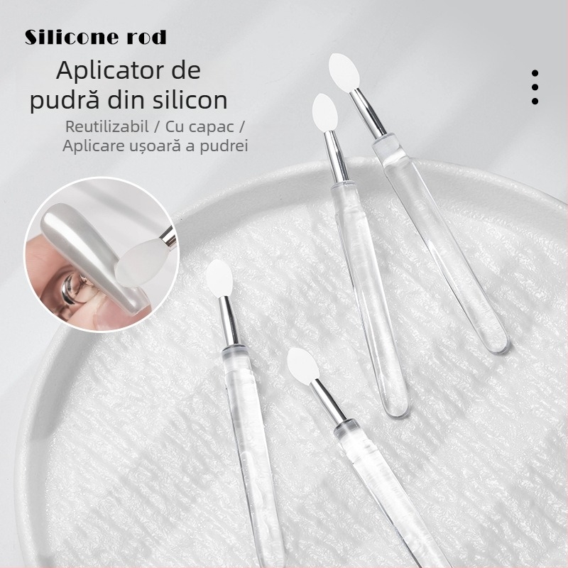 Baghetă de silicon pentru unghii – aplicare pudră pigment și pudră Aurora, unealtă multifuncțională, reutilizabilă