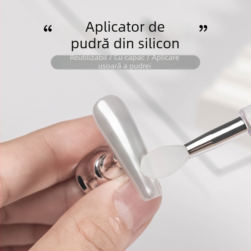 Baghetă de silicon pentru unghii – aplicare pudră pigment și pudră Aurora, unealtă multifuncțională, reutilizabilă