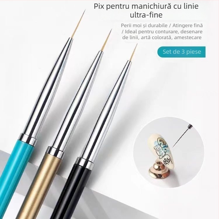 Set de 3 instrumente pentru artă unghii, instrumente cu tijă metalică pentru desen pe unghii