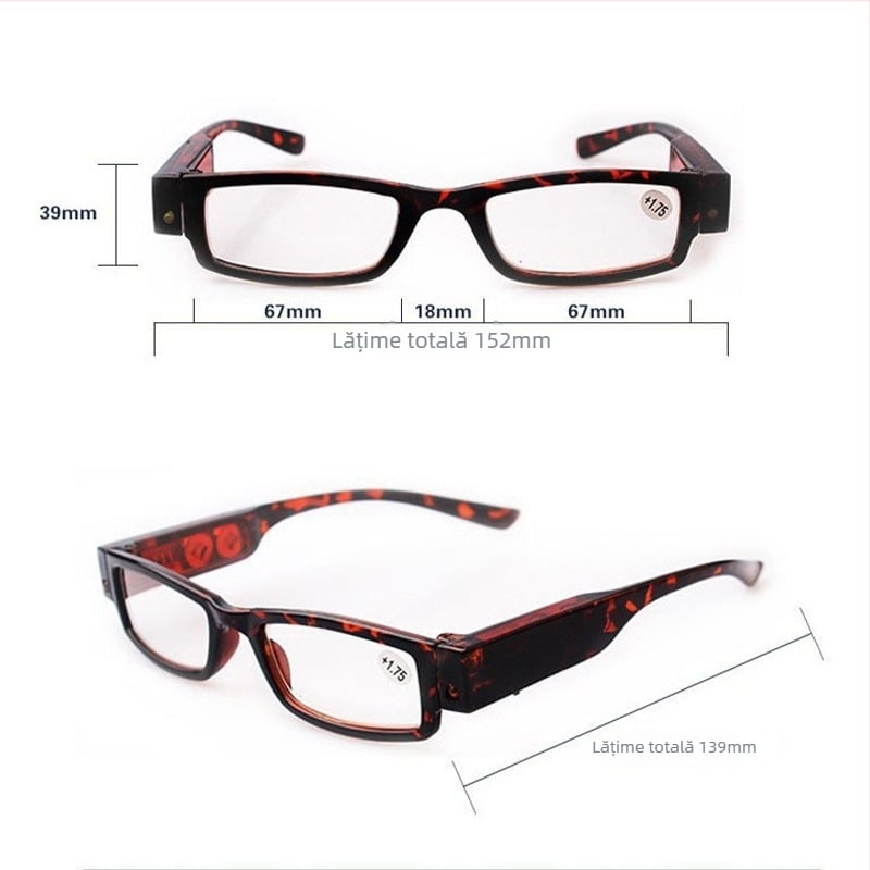Ochelari de citit LED cu lumină, model T01, mărire 180%, ochelari pentru presbiopie