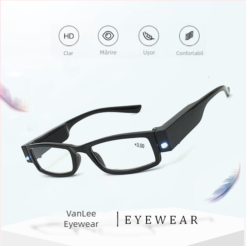 Ochelari de citit LED cu lumină, model T01, mărire 180%, ochelari pentru presbiopie