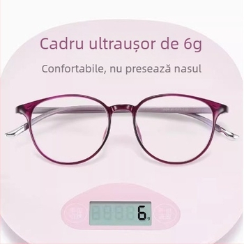 Ochelari de lectură de înaltă calitate pentru femei de vârstă mijlocie și vârstnice, protecție împotriva luminii albastre, ultra-ușoare, aspect vintage, ramă rotundă