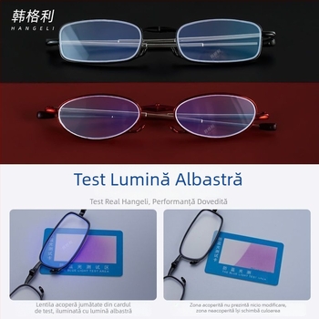 Ochelari de citit anti-lumină albastră, brațe telescopice pliabile, ramă rotundă din metal, pentru adulți
