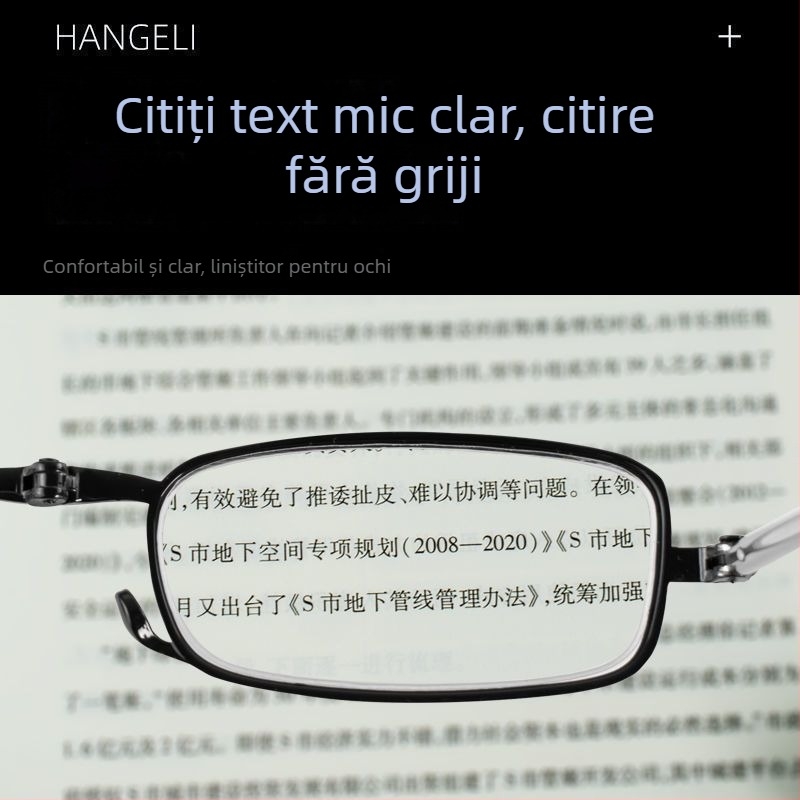 Ochelari de citit anti-lumină albastră, brațe telescopice pliabile, ramă rotundă din metal, pentru adulți