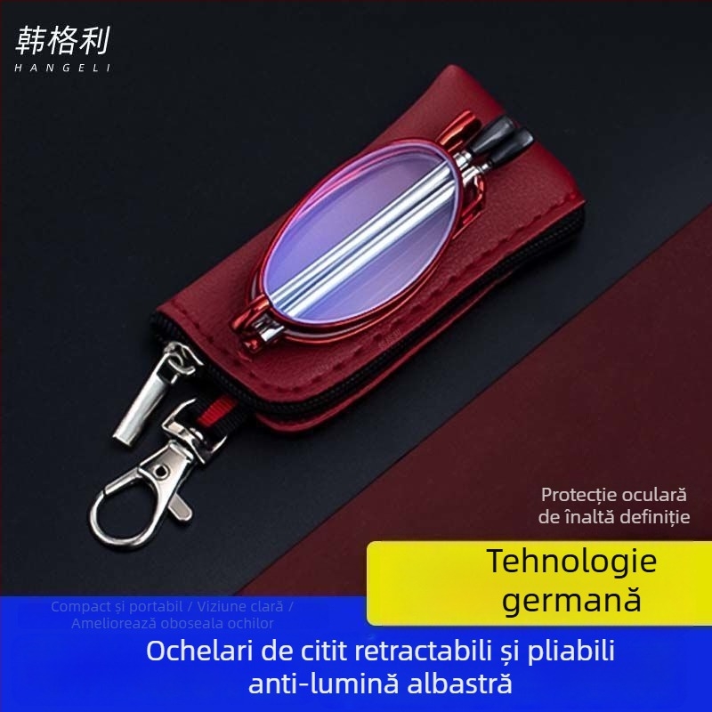 Ochelari de citit anti-lumină albastră, brațe telescopice pliabile, ramă rotundă din metal, pentru adulți