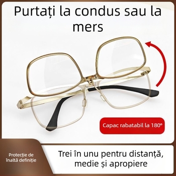Ochelari bifocali de lectură, pliabili cu capac, anti-lumină albastră, portabili, lentile HD, potriviți universal