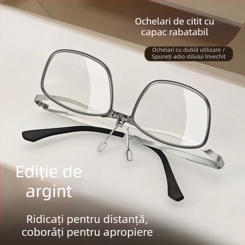 Ochelari bifocali de lectură, pliabili cu capac, anti-lumină albastră, portabili, lentile HD, potriviți universal