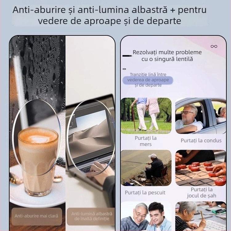 Ochelari presbiopici cu anti-ceață, zoom inteligent pentru vedere aproape și departe, claritate la condus, protecție împotriva luminii albastre, pentru bărbați