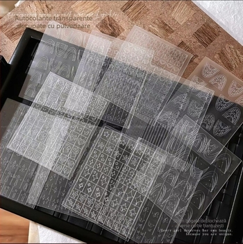 12 autocolante transparente pentru unghii cu motive florale și de fluture