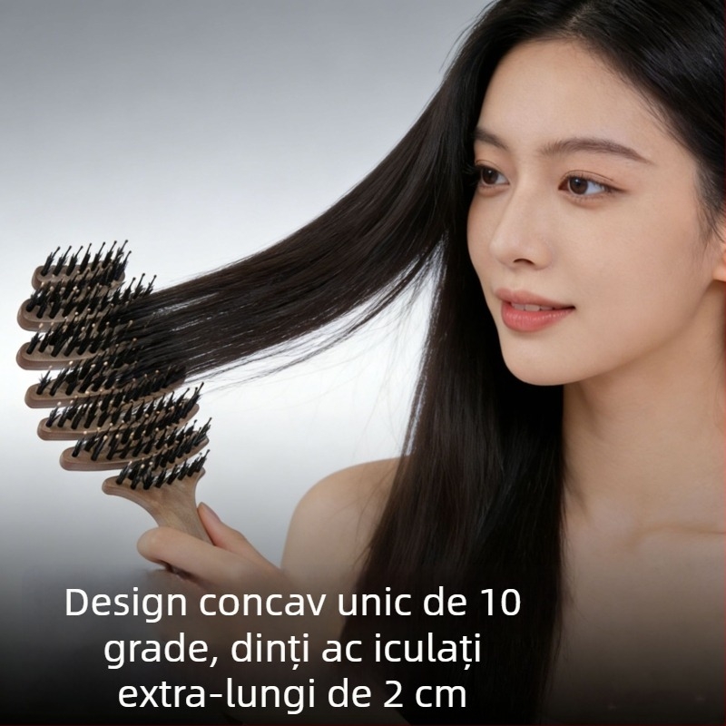 Pieptene pentru păr cu peri din con de pin, îngrijire păr, masaj scalp, netezire păr, volum, pernă de aer, pentru femei