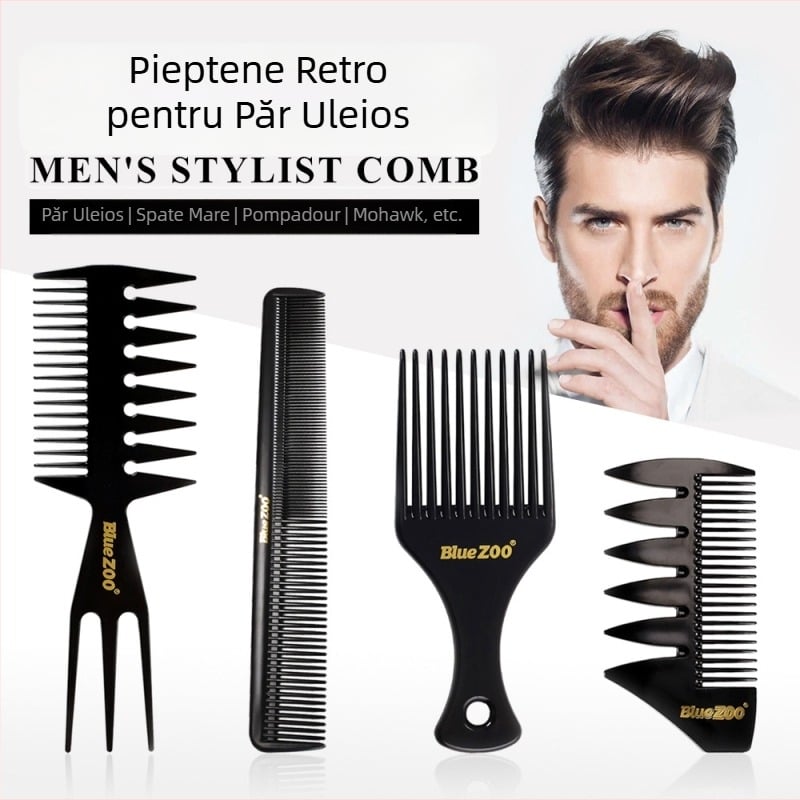 BlueZOO Set de piepteni pentru păr masculin, stil retro, 4 piese, 2 culori