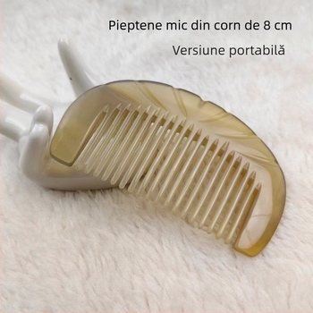 Pieptene din corn natural, mic, gravat, portabil, antistatice