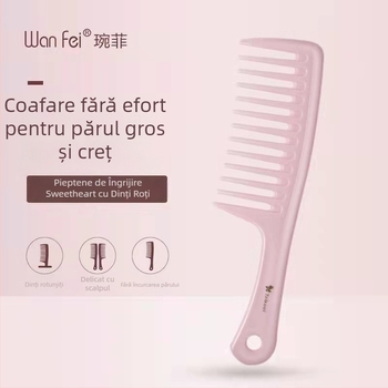 Pieptene de păr Wanfei cu dinți late pentru păr gros, bucle mari, masaj la scalp, plastic ABS