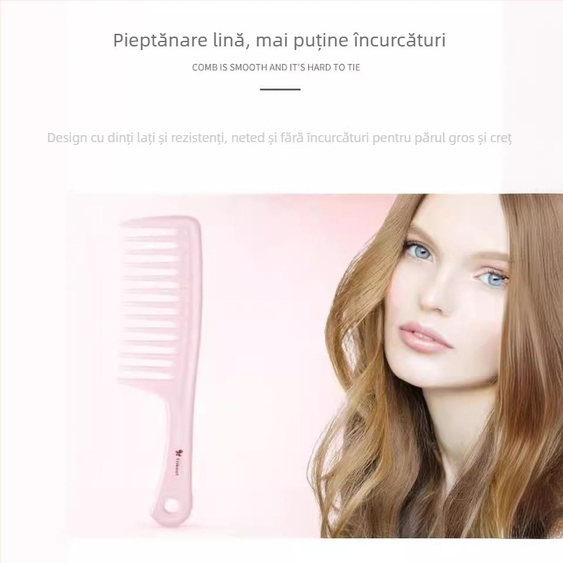 Pieptene de păr Wanfei cu dinți late pentru păr gros, bucle mari, masaj la scalp, plastic ABS