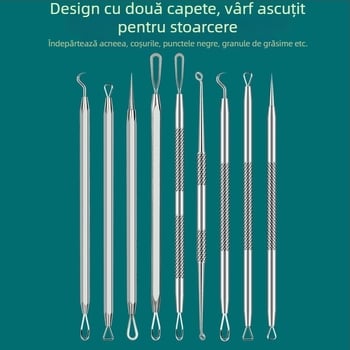 Set pentru acnee cu ace pentru curățarea punctelor negre, pensete precise pentru coșuri și instrument de extracție a comedoanelor