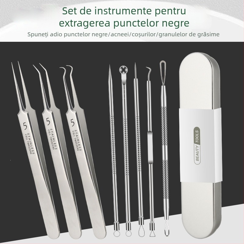 Set pentru acnee cu ace pentru curățarea punctelor negre, pensete precise pentru coșuri și instrument de extracție a comedoanelor